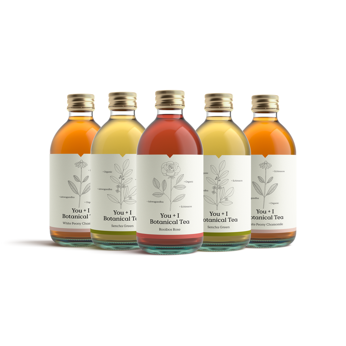 Five bottles of You + I botanical tea