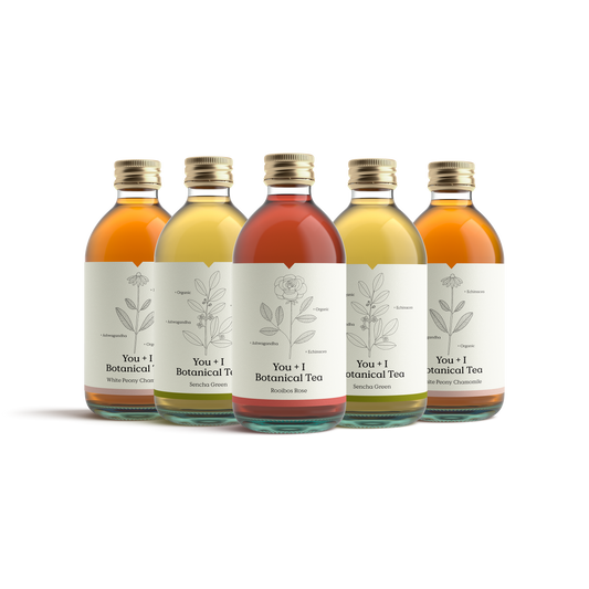 Five bottles of You + I botanical tea